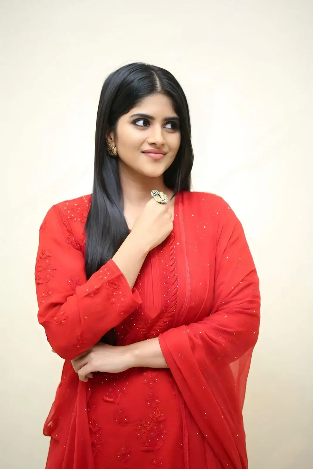BEAUTIFUL INDIAN MODEL MEGHA AKASH STILLS IN RED DRESS 8